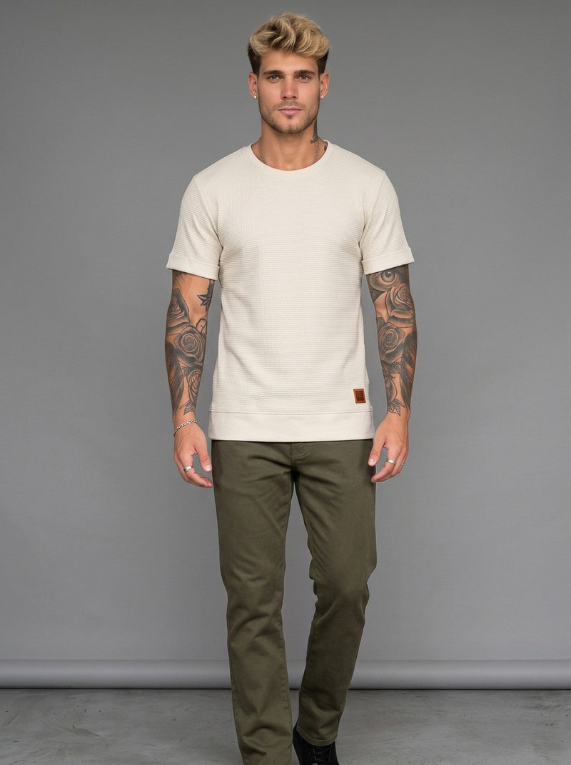 Camiseta Malha com Bainha Larga – Off White
