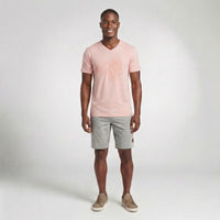 Camiseta Gola V Folhas Bordado