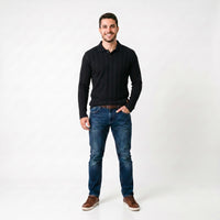 Camisa Polo Patô 2 Botões Manga Longa Texturizada