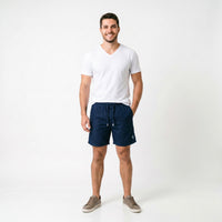 Short Elástico com Linho – Azul Marinho