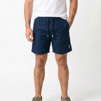 Short Elástico com Linho – Azul Marinho