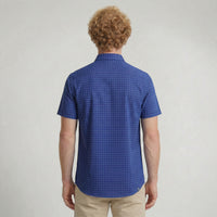 Camisa Social Masculina Manga Curta Xadrez Azul