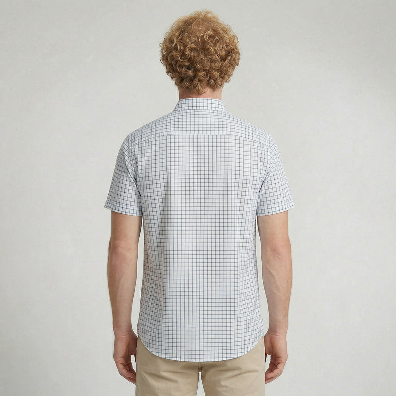 Camisa Social Masculina Manga Curta Xadrez Branca