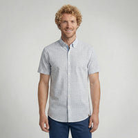 Camisa Social Masculina Manga Curta Xadrez Branca