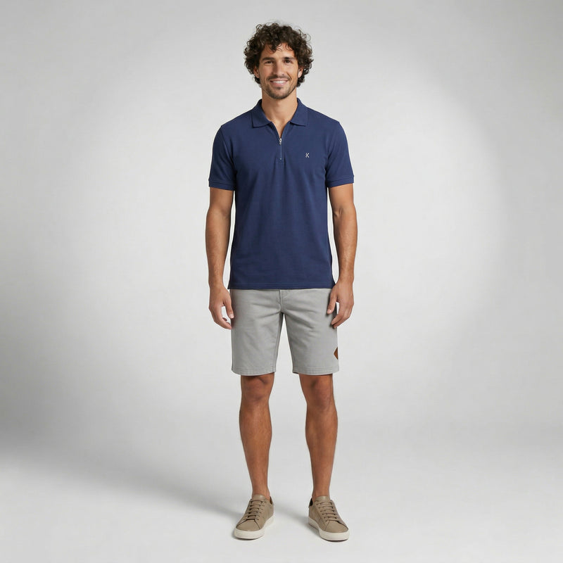 Camisa Polo Casual com Zíper