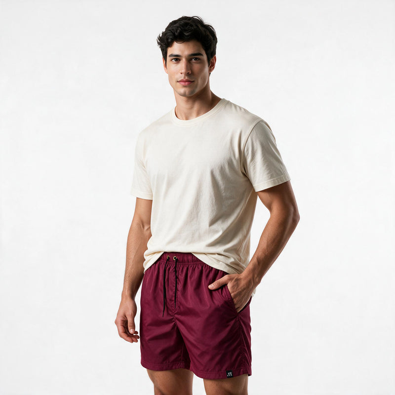 Short Microfibra Liso com Elástico – Vinho