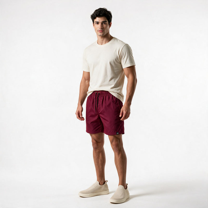 Short Microfibra Liso com Elástico – Vinho