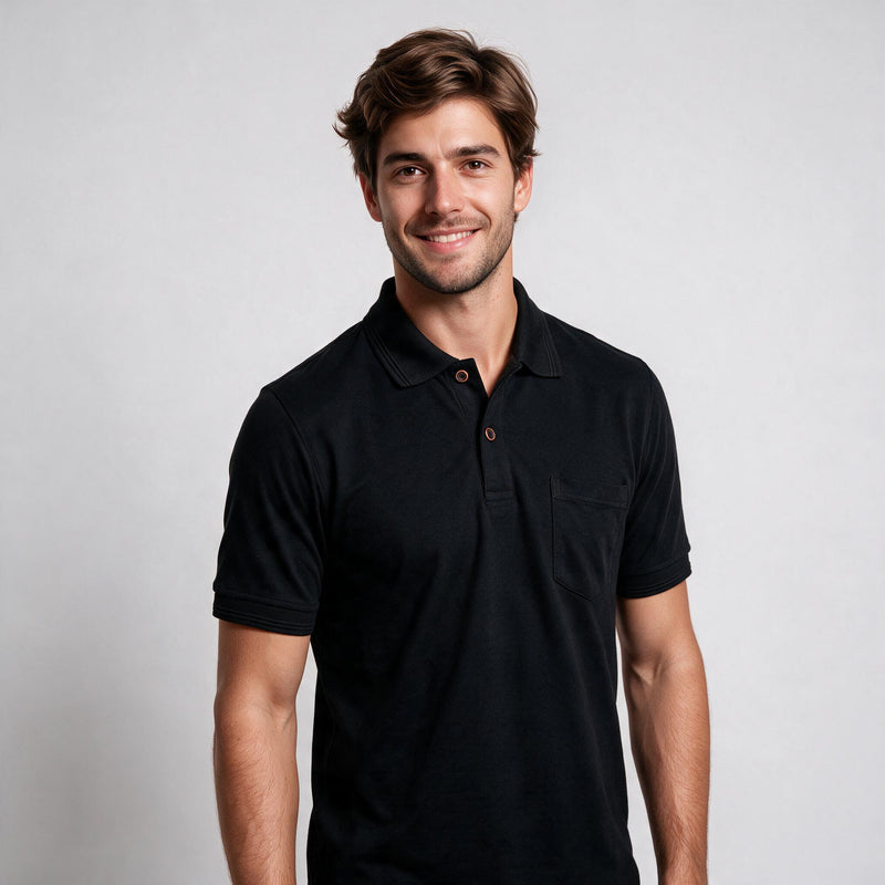 Polo Malha Casual 2 Botões – Preto