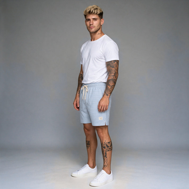 Short Elástico Listrado Flamê – Azul Claro