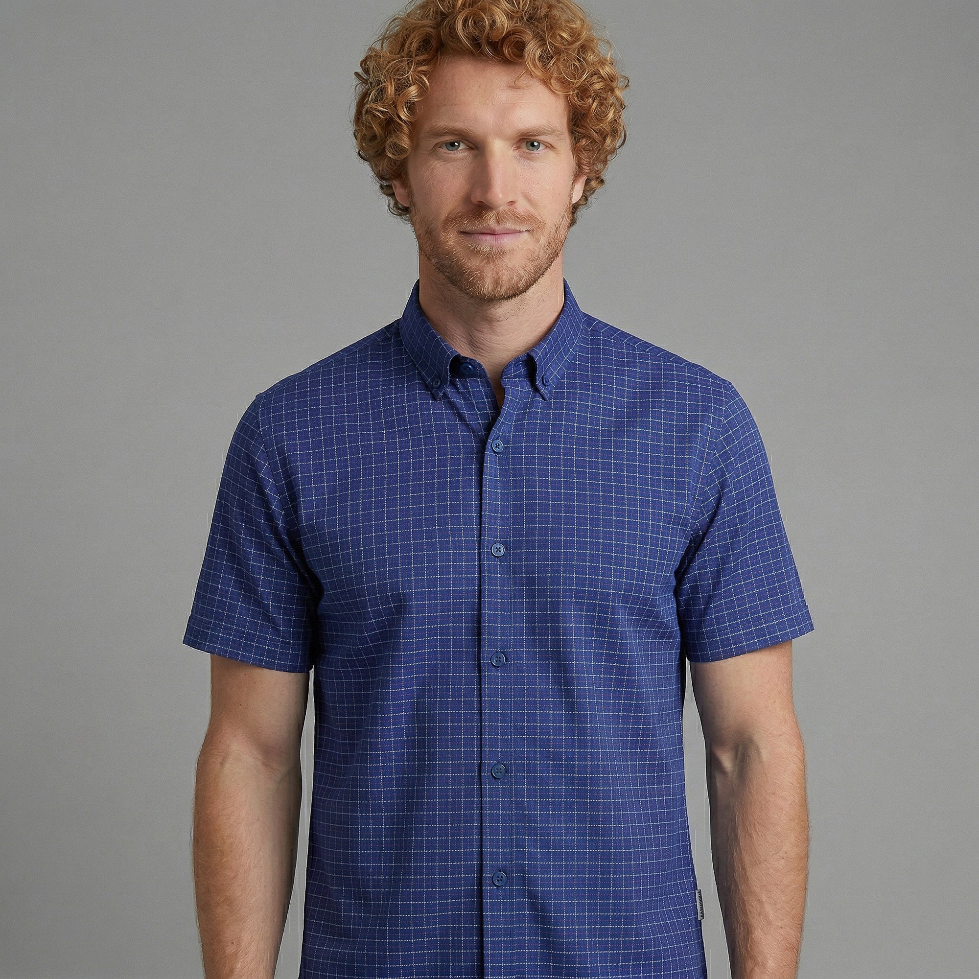 Camisa Social Masculina Manga Curta Xadrez Azul