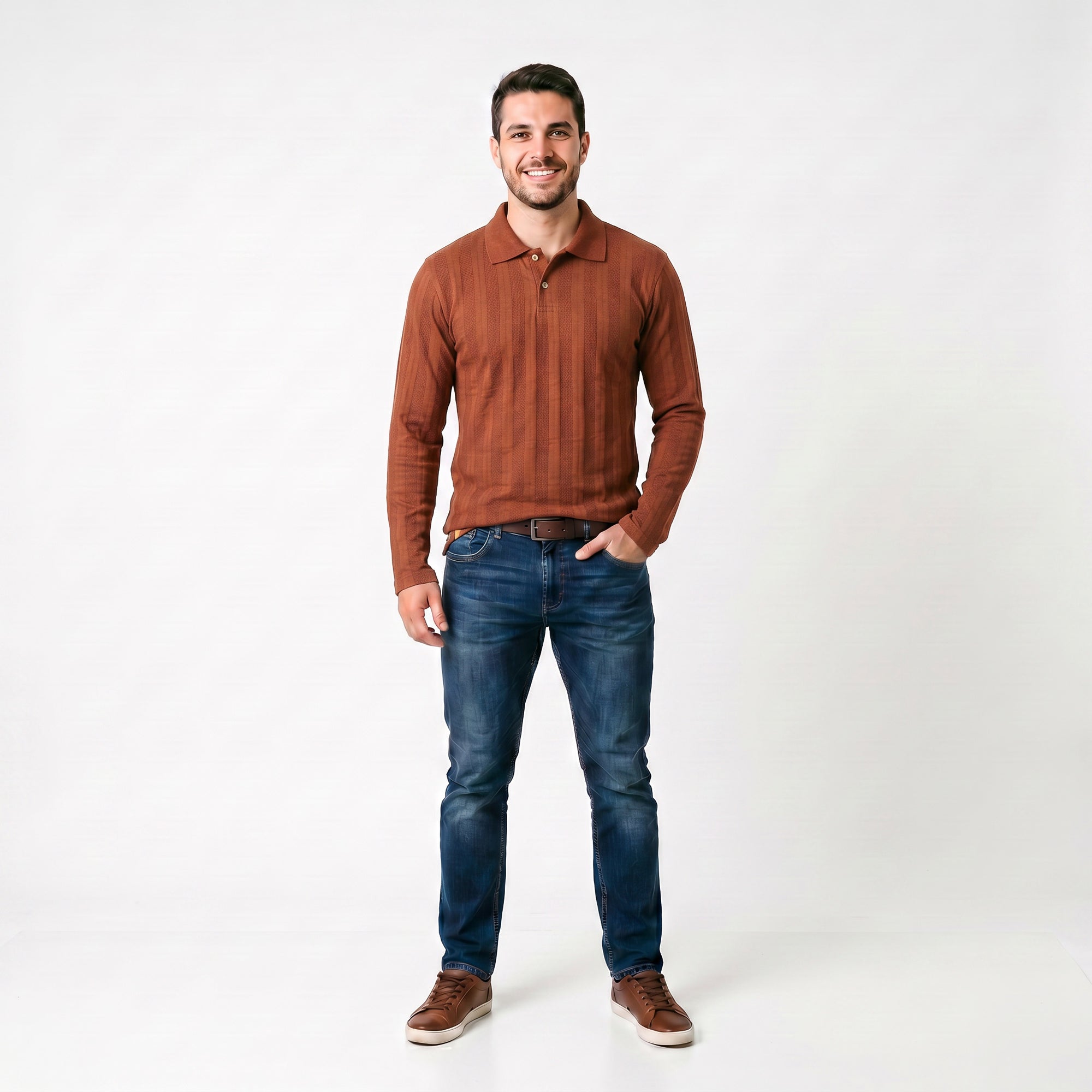 Camisa Polo Patô 2 Botões Manga Longa Texturizada