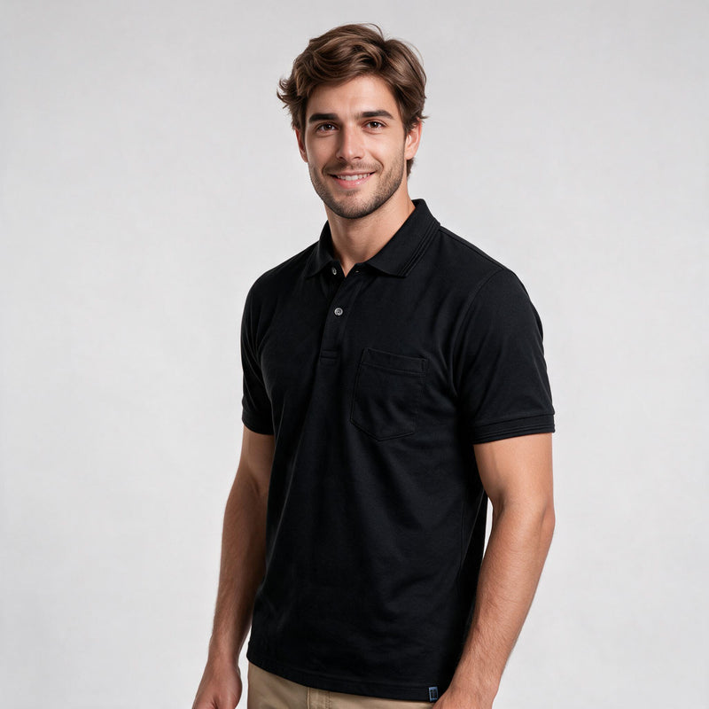 Polo Malha Casual 2 Botões – Preto