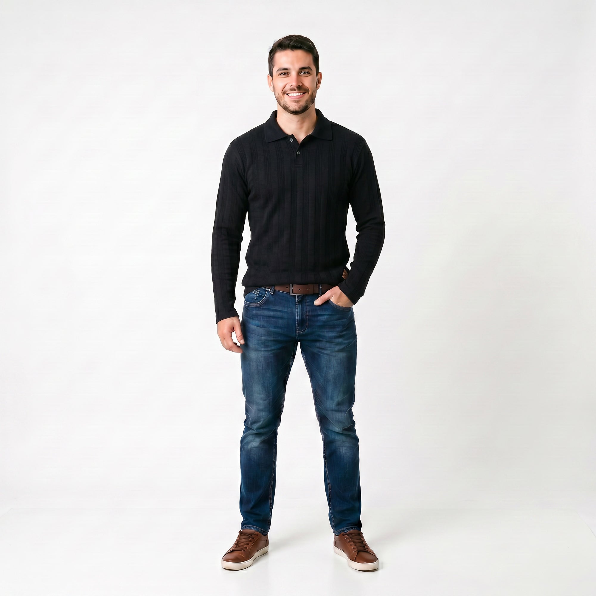 Camisa Polo Patô 2 Botões Manga Longa Texturizada
