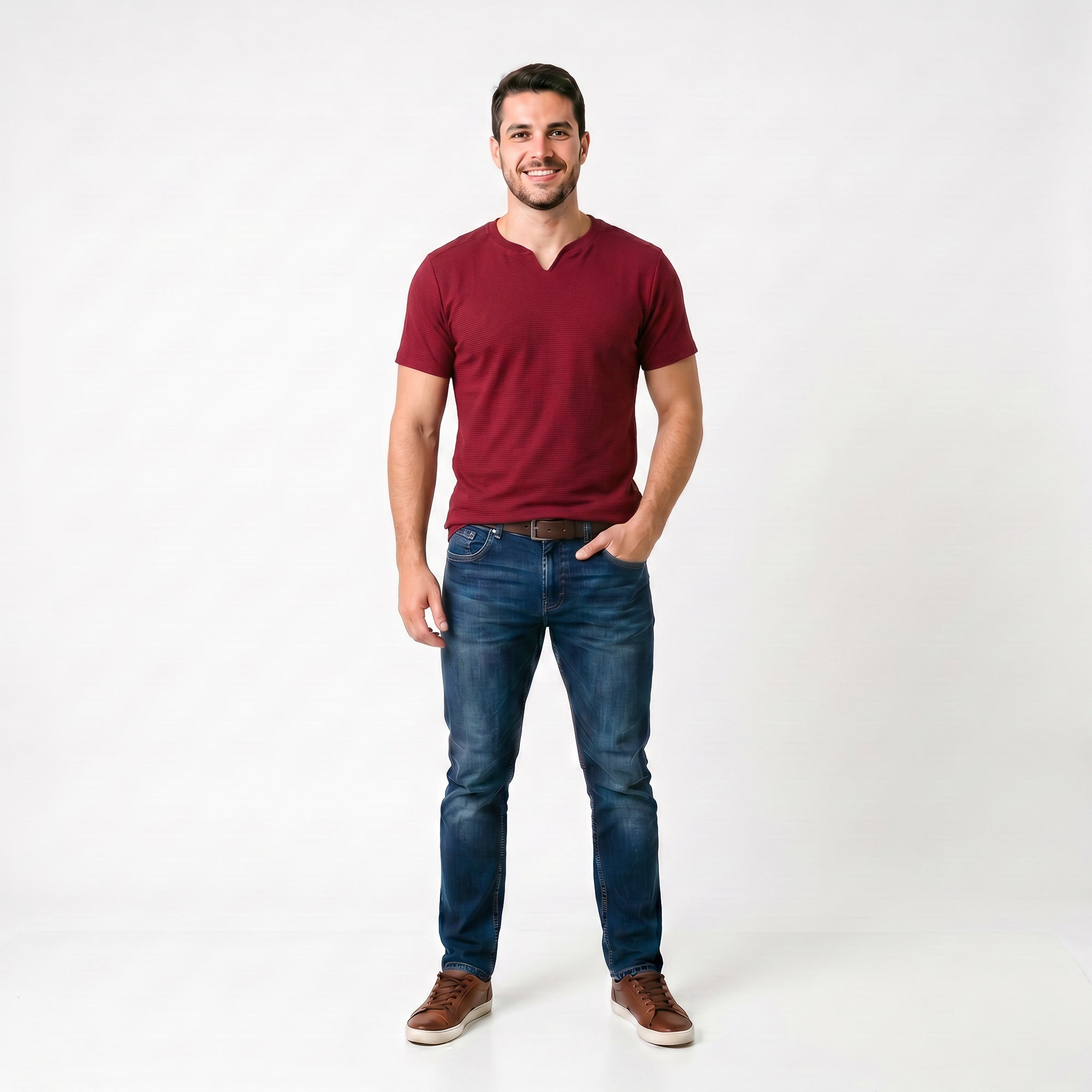 Camiseta Masculina Texturizada Gola Diferenciada