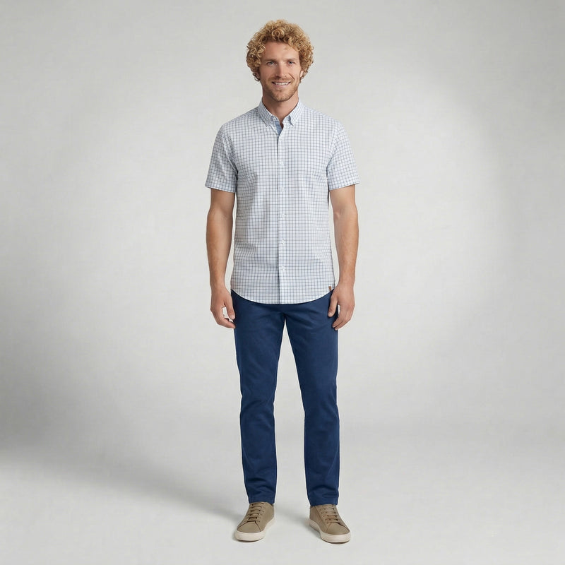 Camisa Social Masculina Manga Curta Xadrez Branca