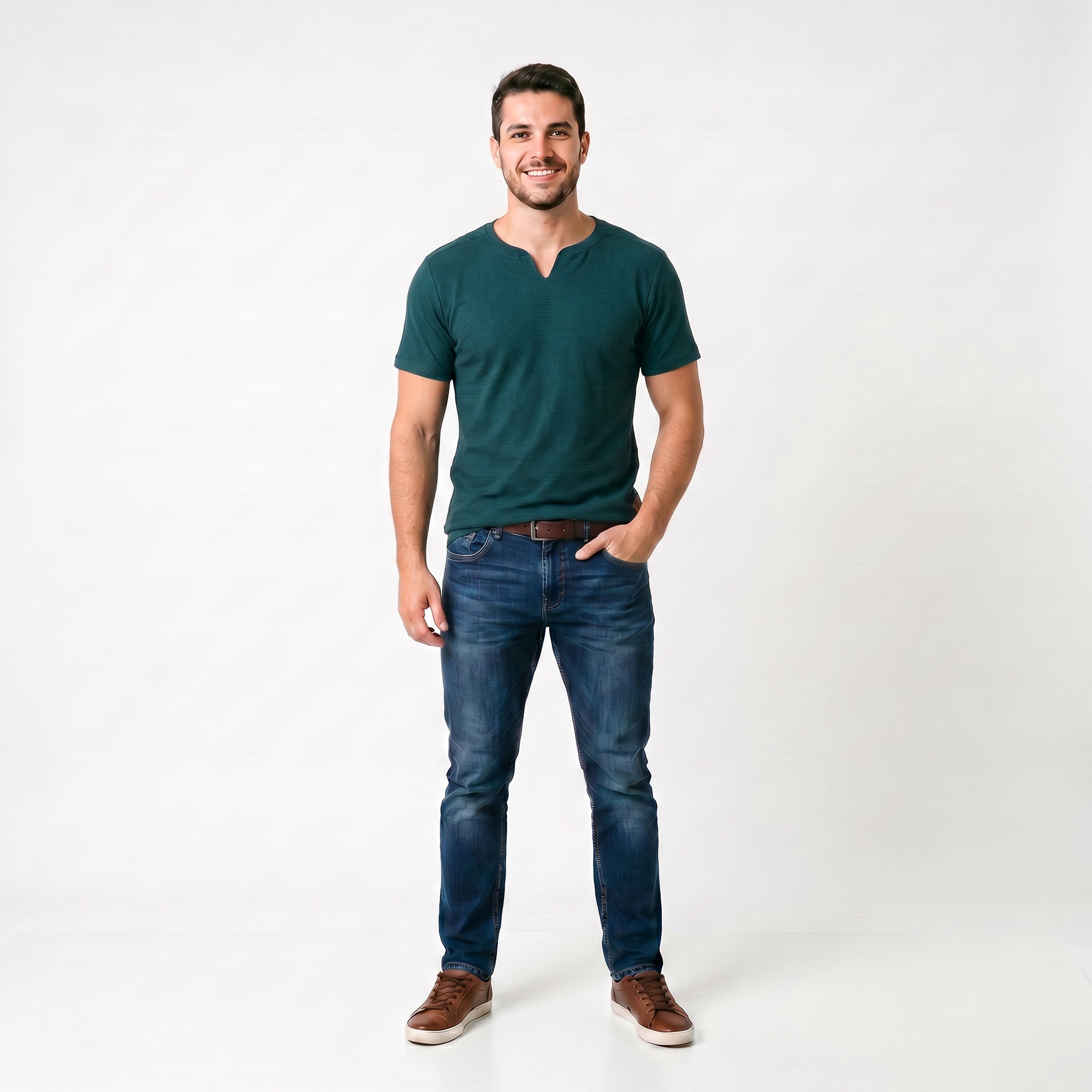 Camiseta Masculina Texturizada Gola Diferenciada