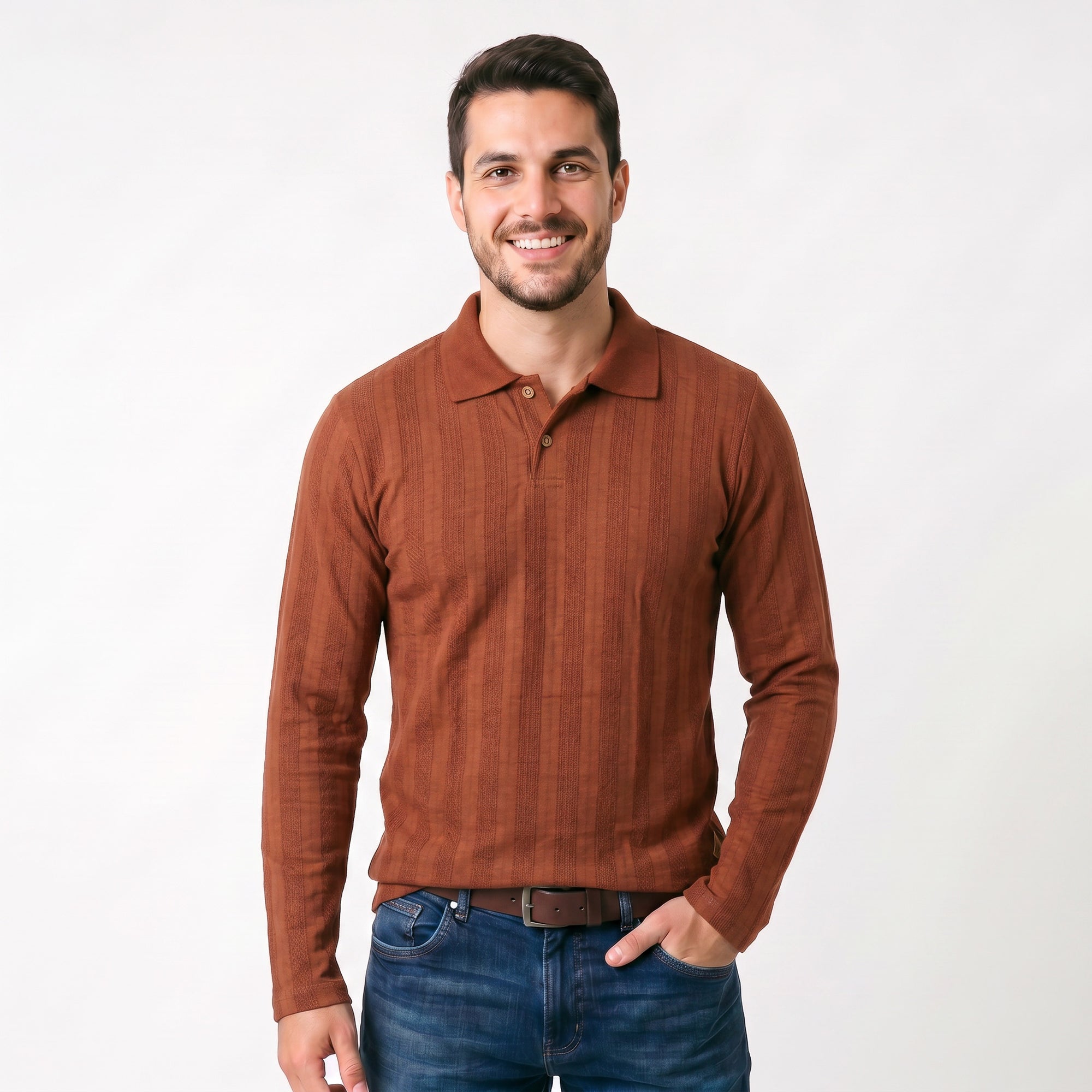 Camisa Polo Patô 2 Botões Manga Longa Texturizada