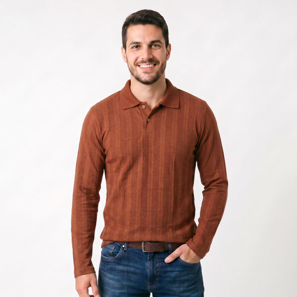 Camisa Polo Patô 2 Botões Manga Longa Texturizada
