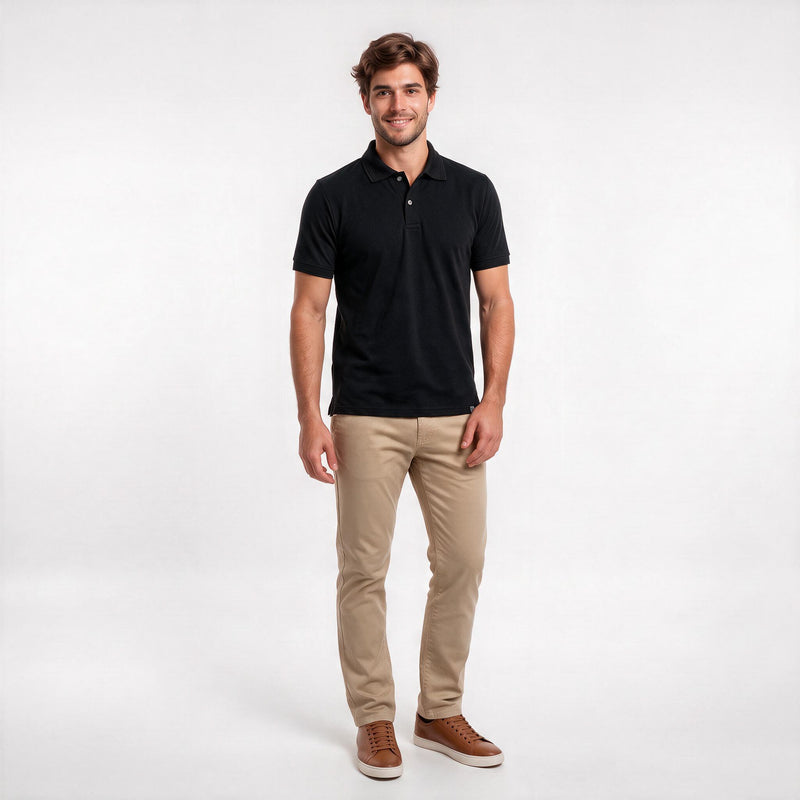 Polo Malha Casual 2 Botões – Preto