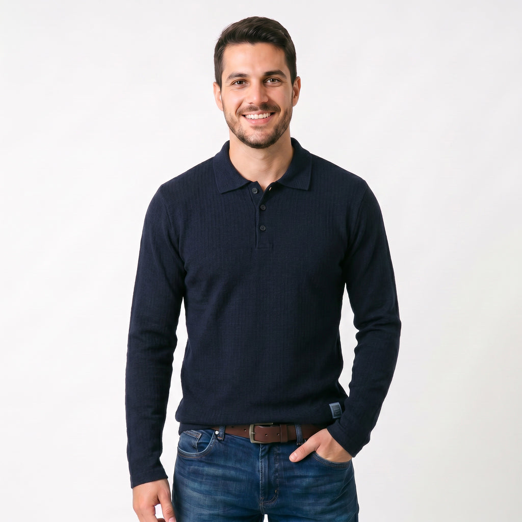 Polo Casual Manga Longa 3 Botões