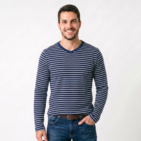 Camisa Gola V Manga Longa Listrada