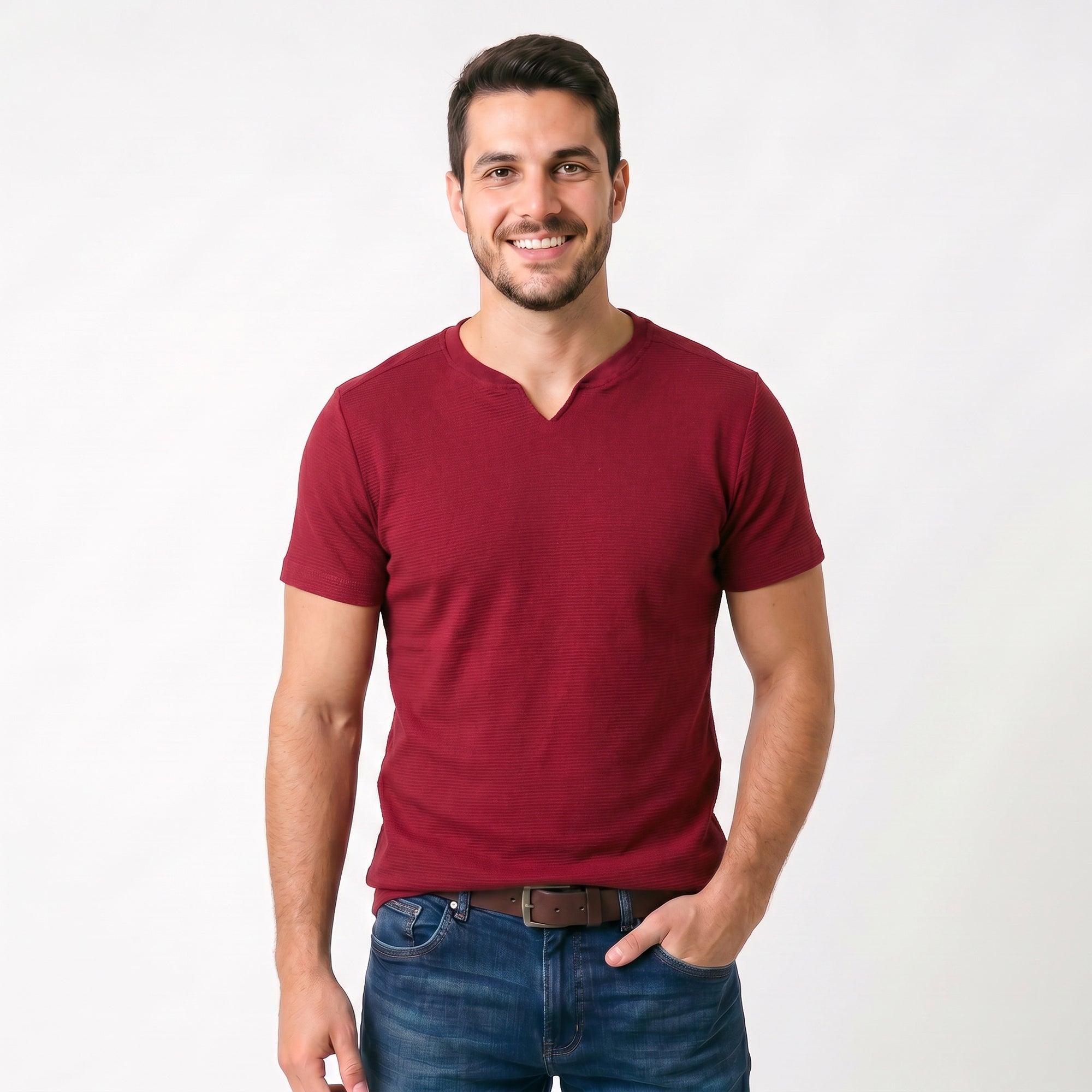 Camiseta Masculina Texturizada Gola Diferenciada