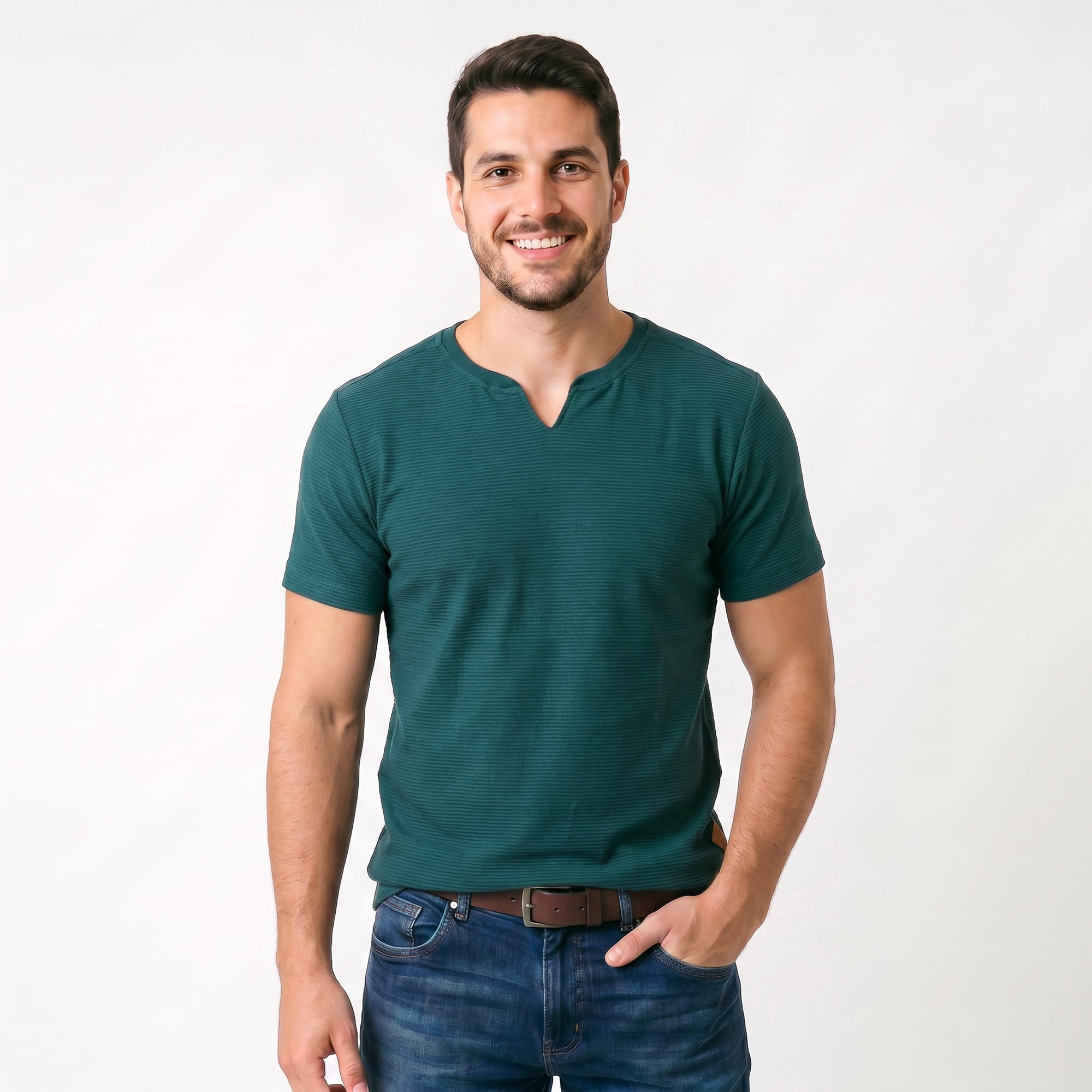 Camiseta Masculina Texturizada Gola Diferenciada
