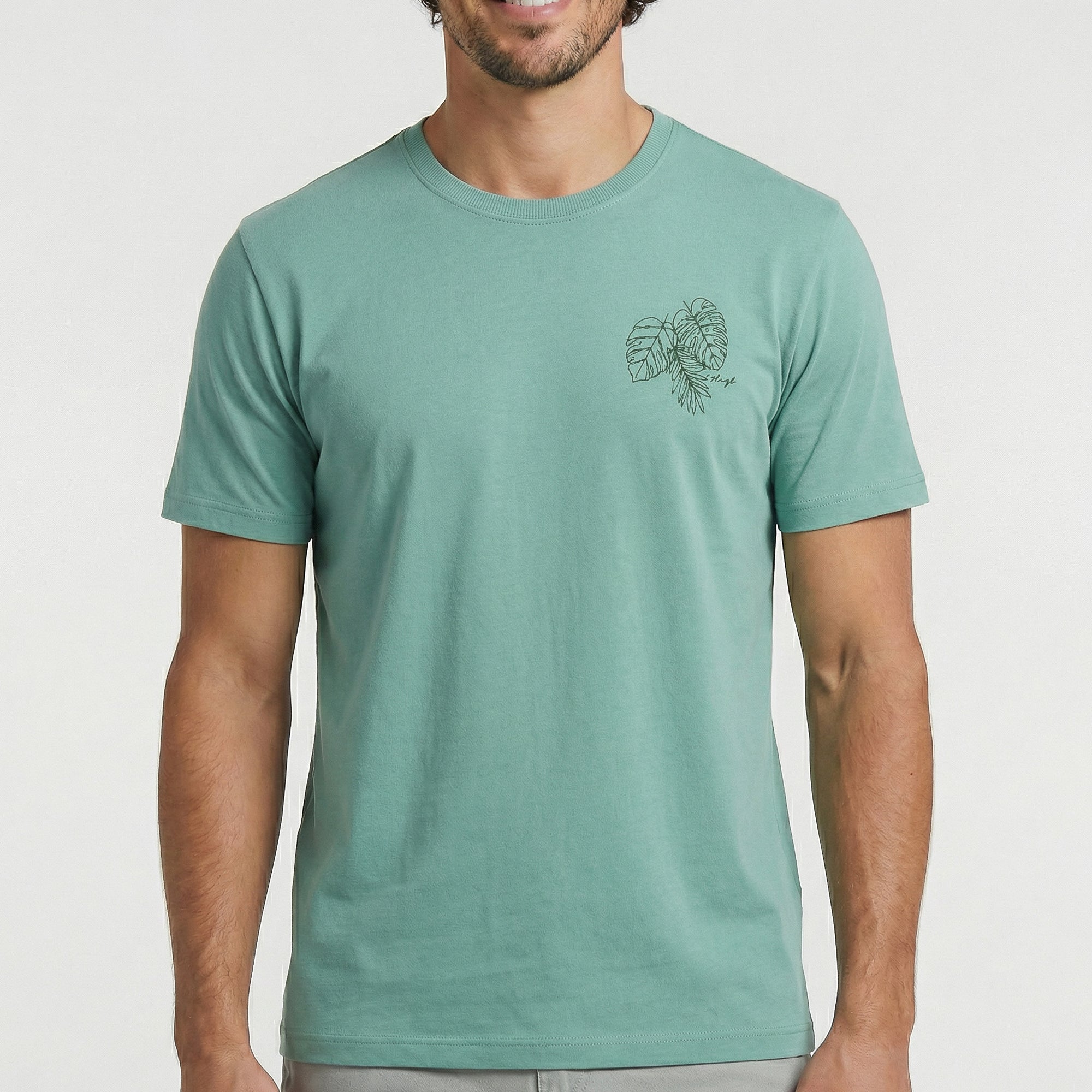 Camiseta de Malha com Silk Folhas