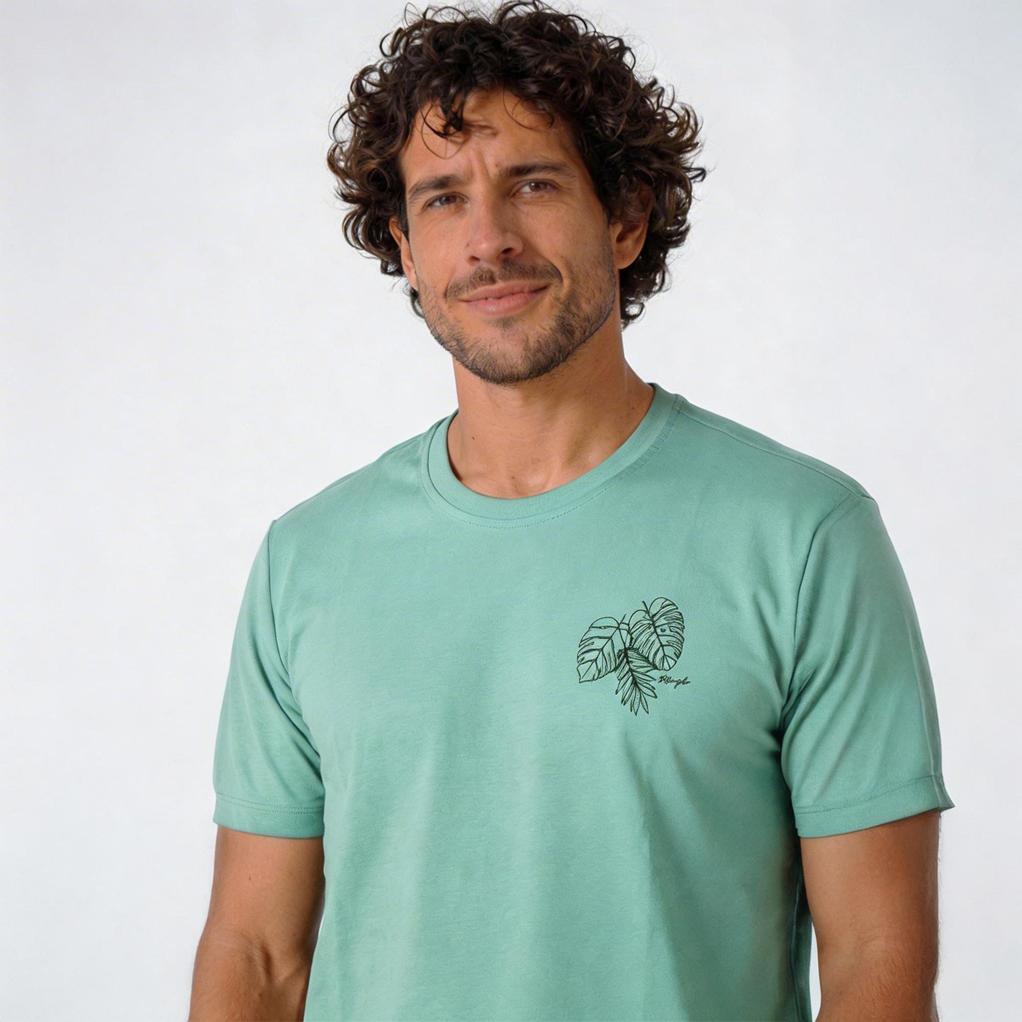 Camiseta de Malha com Silk Folhas