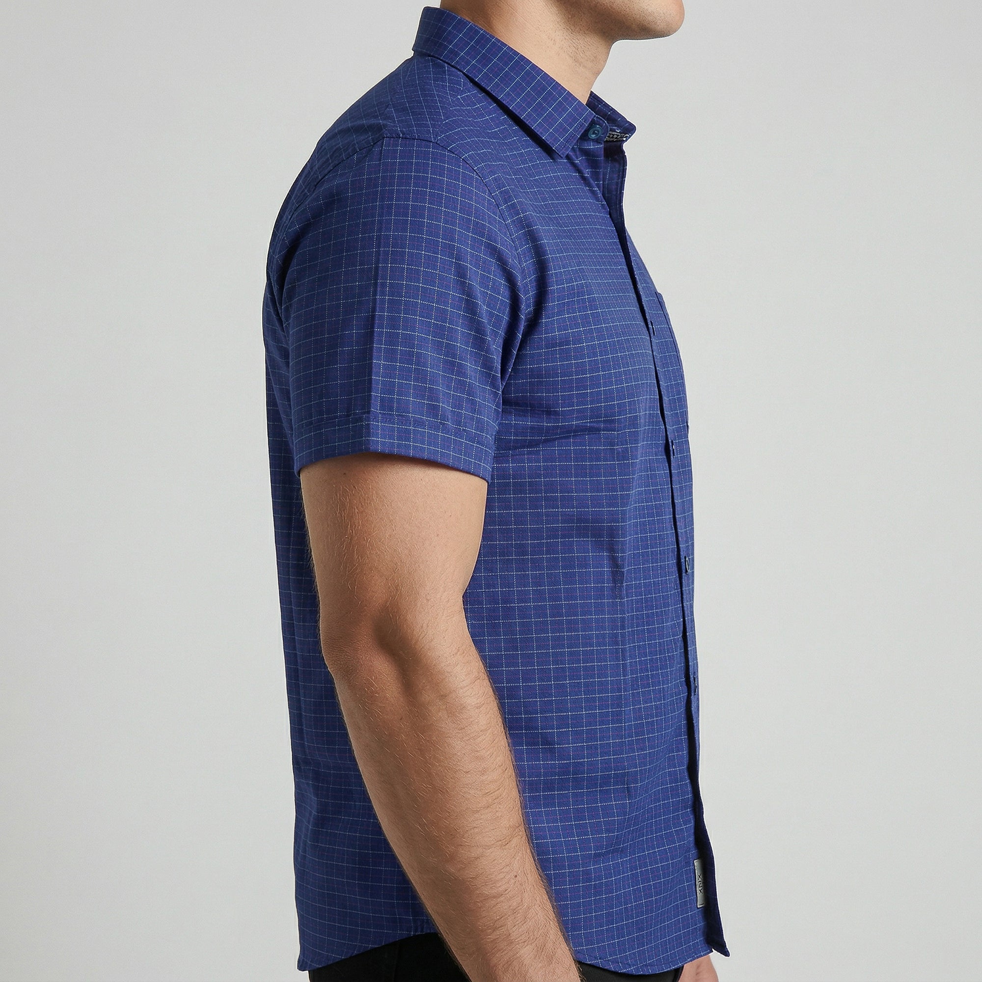 Camisa Social Masculina Manga Curta Xadrez Azul