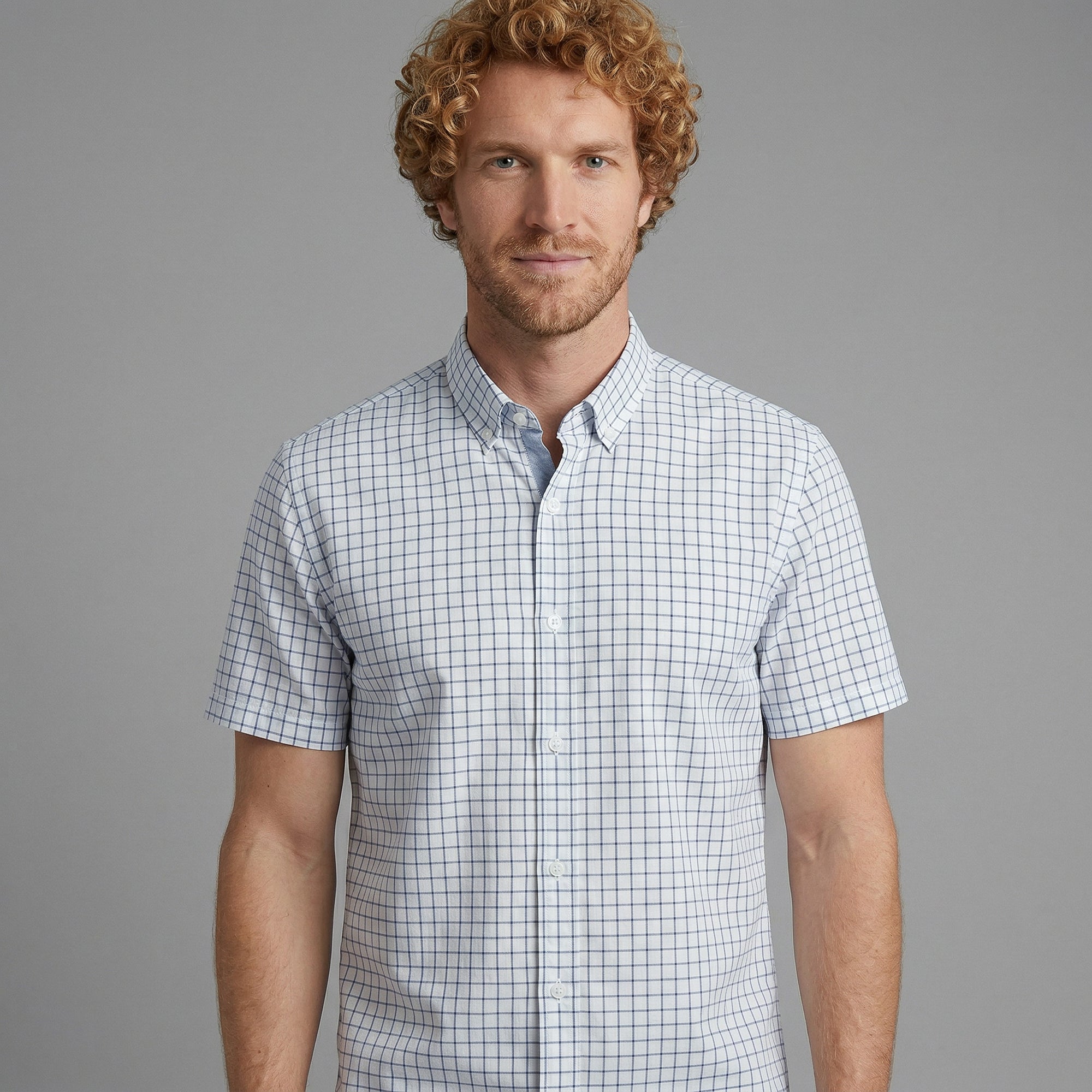 Camisa Social Masculina Manga Curta Xadrez Branca