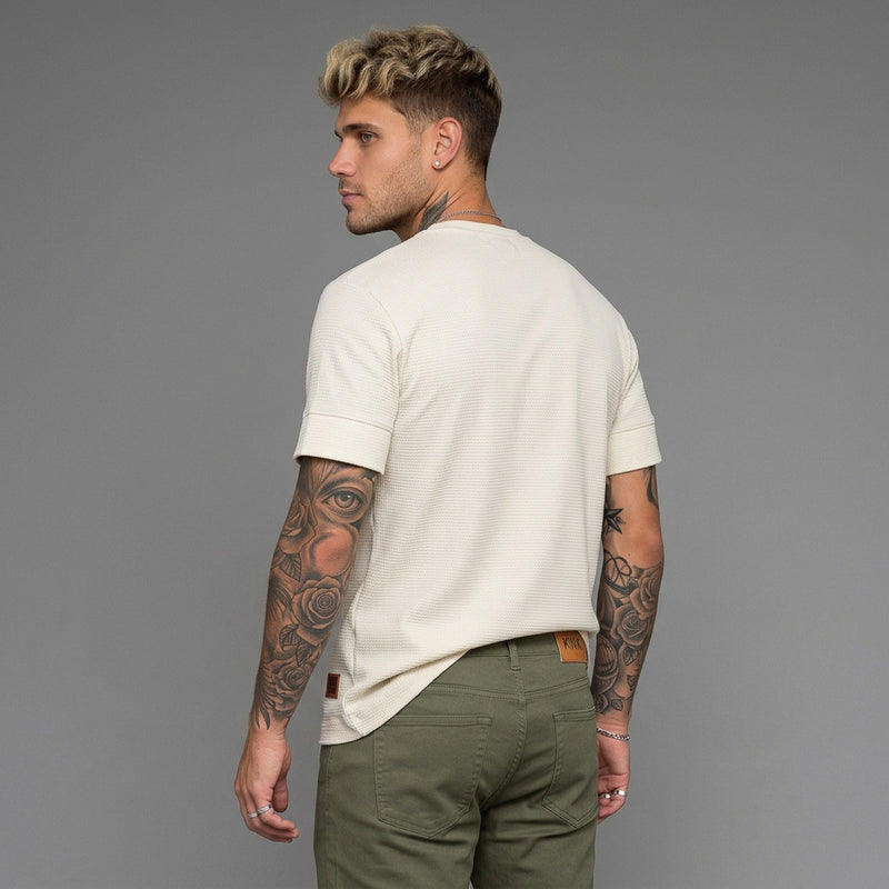 Camiseta Malha com Bainha Larga – Off White