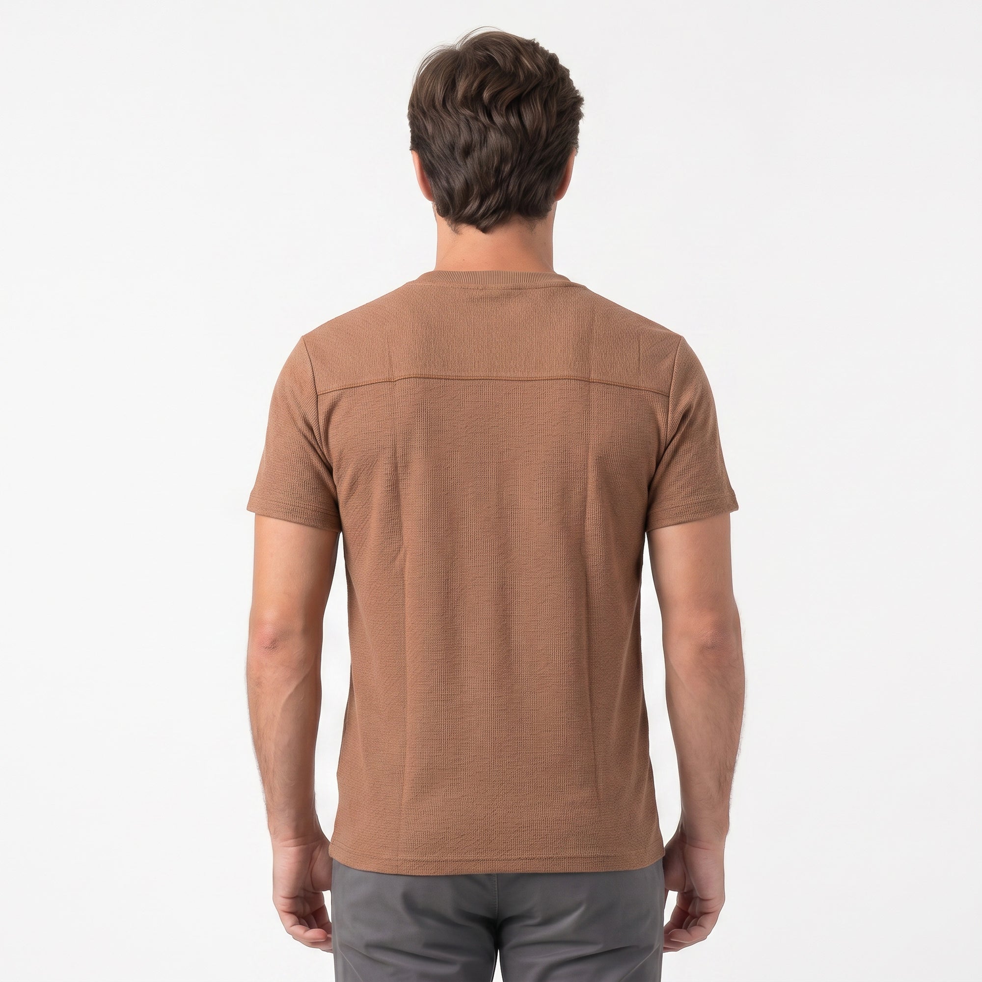 Camiseta Texturizada com Gola V Transpassada