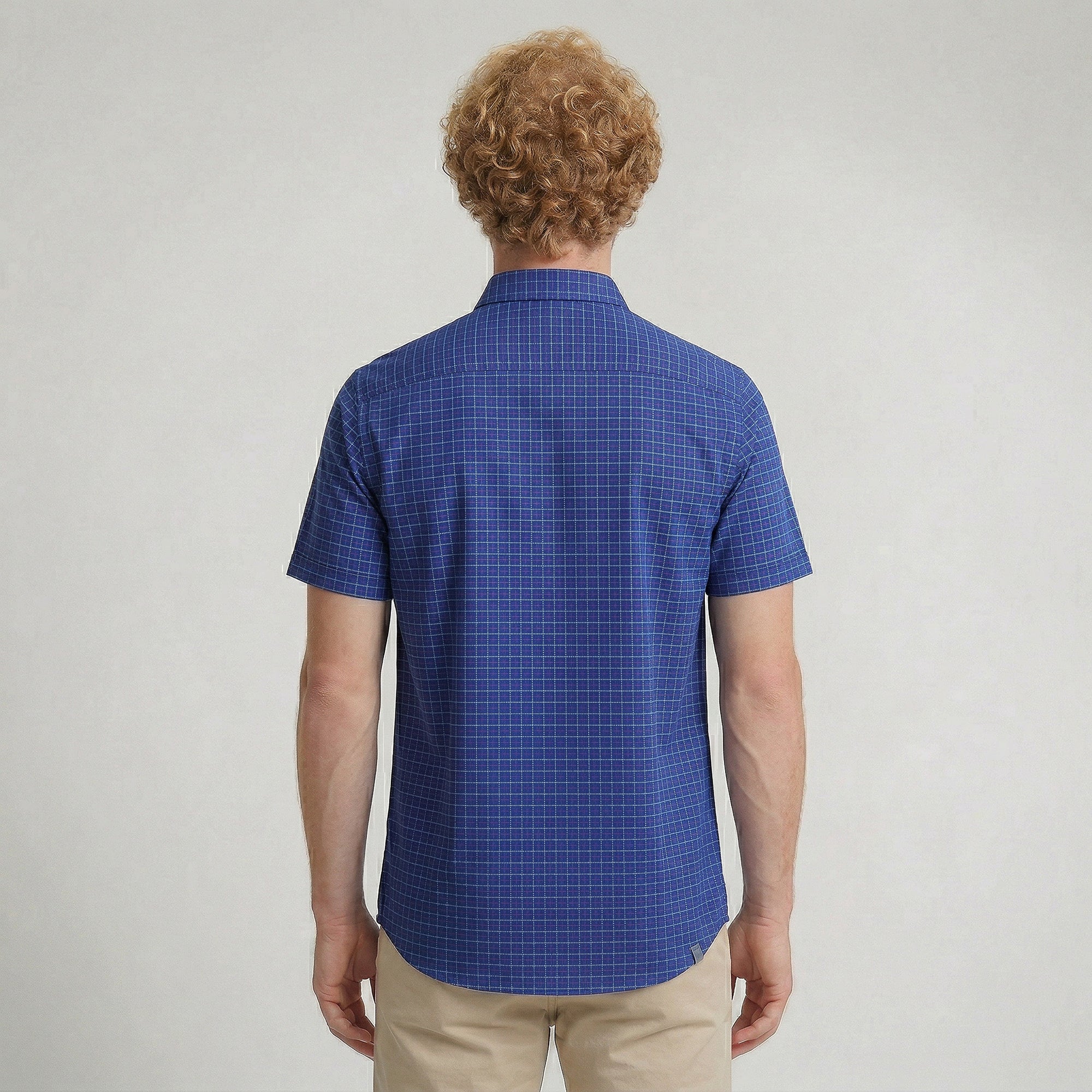 Camisa Social Masculina Manga Curta Xadrez Azul