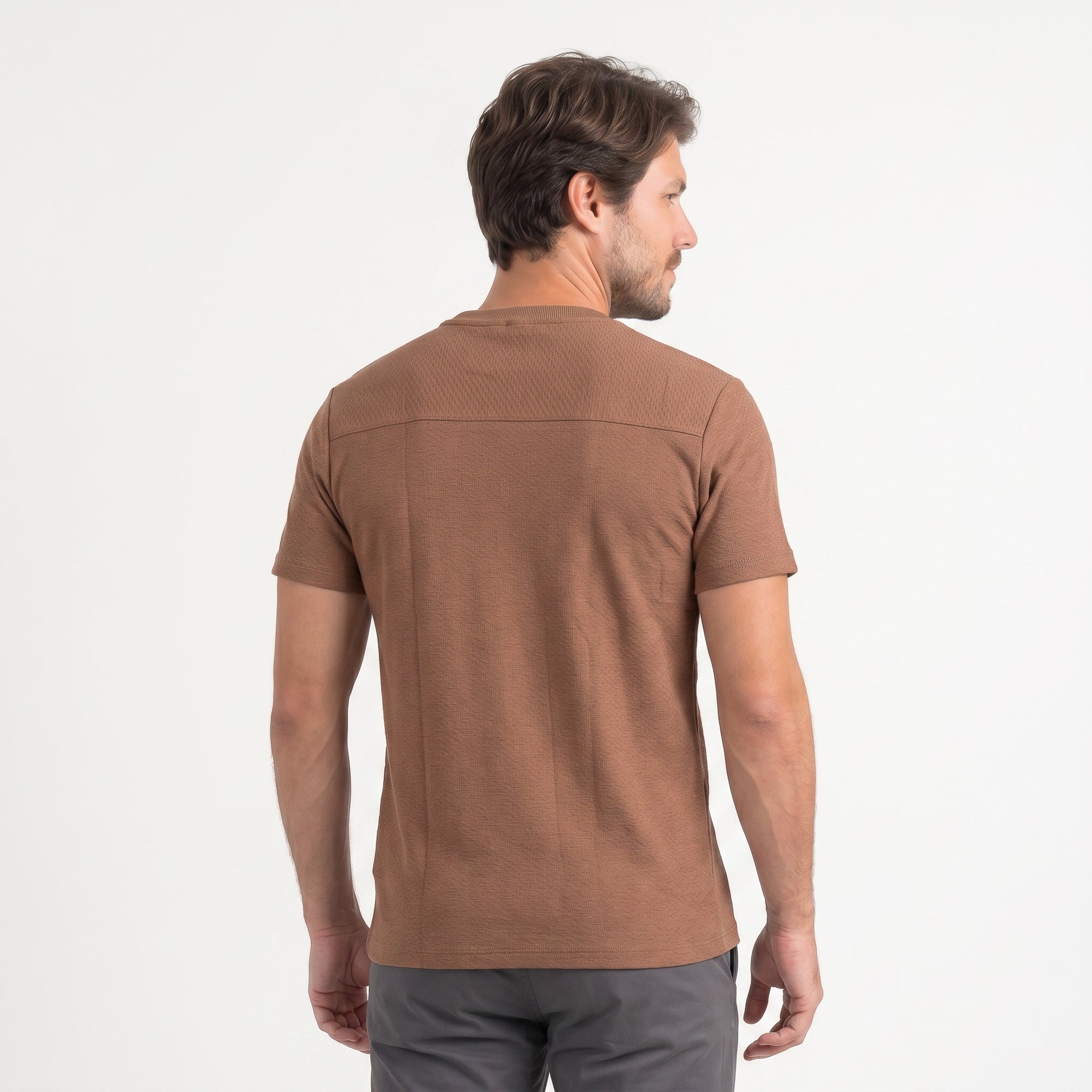 Camiseta Texturizada com Gola V Transpassada
