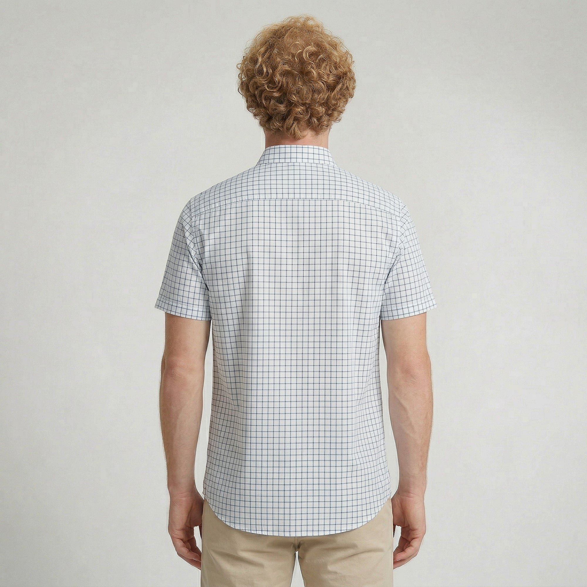 Camisa Social Masculina Manga Curta Xadrez Branca