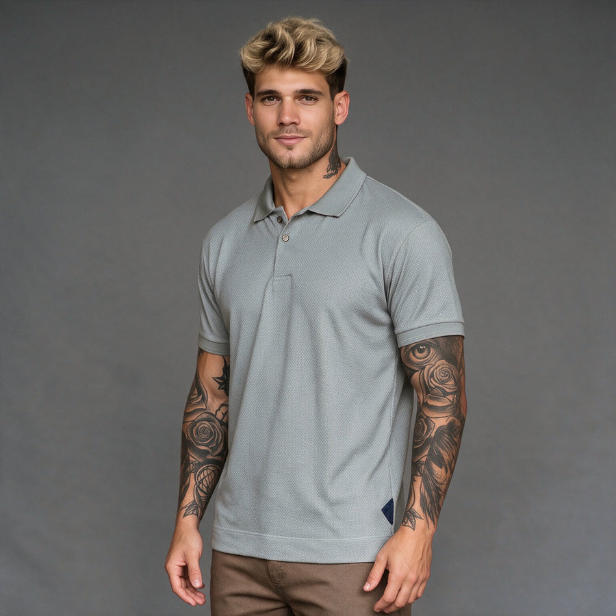 Polo de Malha com 2 Botões – Cinza