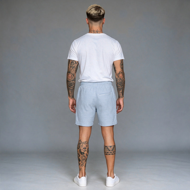 Short Elástico Listrado Flamê – Azul Claro