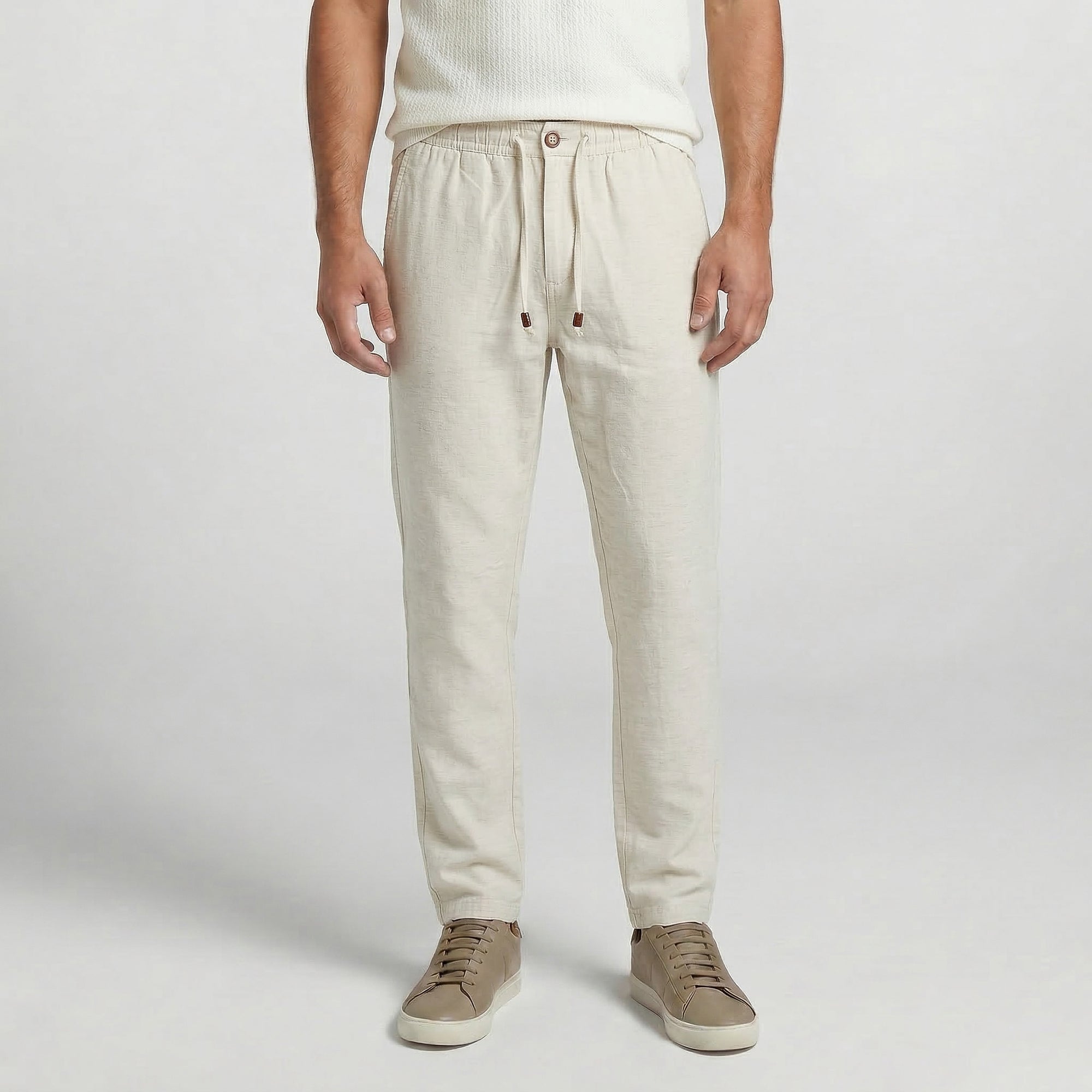 Calça Casual Elástico com Linho