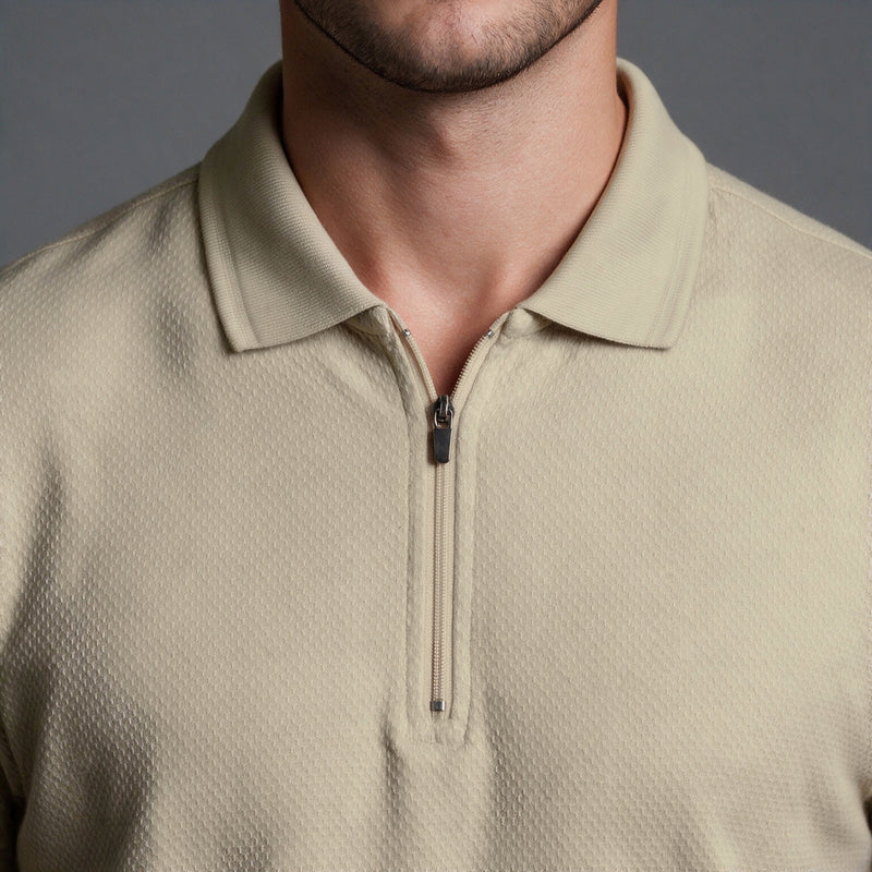 Polo de Malha com Ziper – Bege