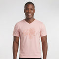 Camiseta Gola V Folhas Bordado