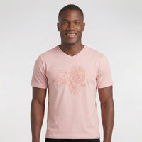 Camiseta Gola V Folhas Bordado