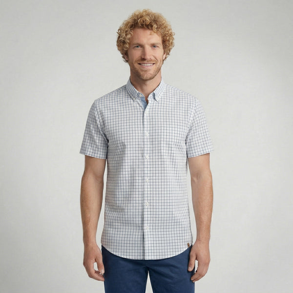 Camisa Social Masculina Manga Curta Xadrez Branca