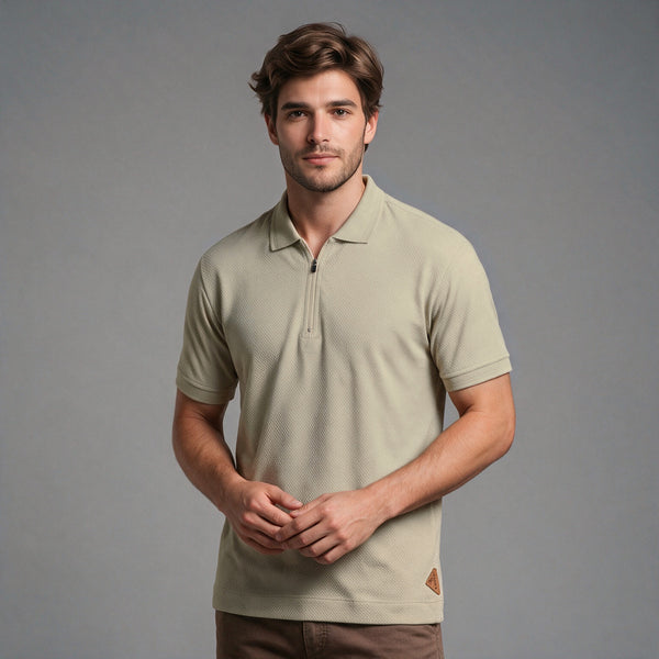 Polo de Malha com Ziper – Bege