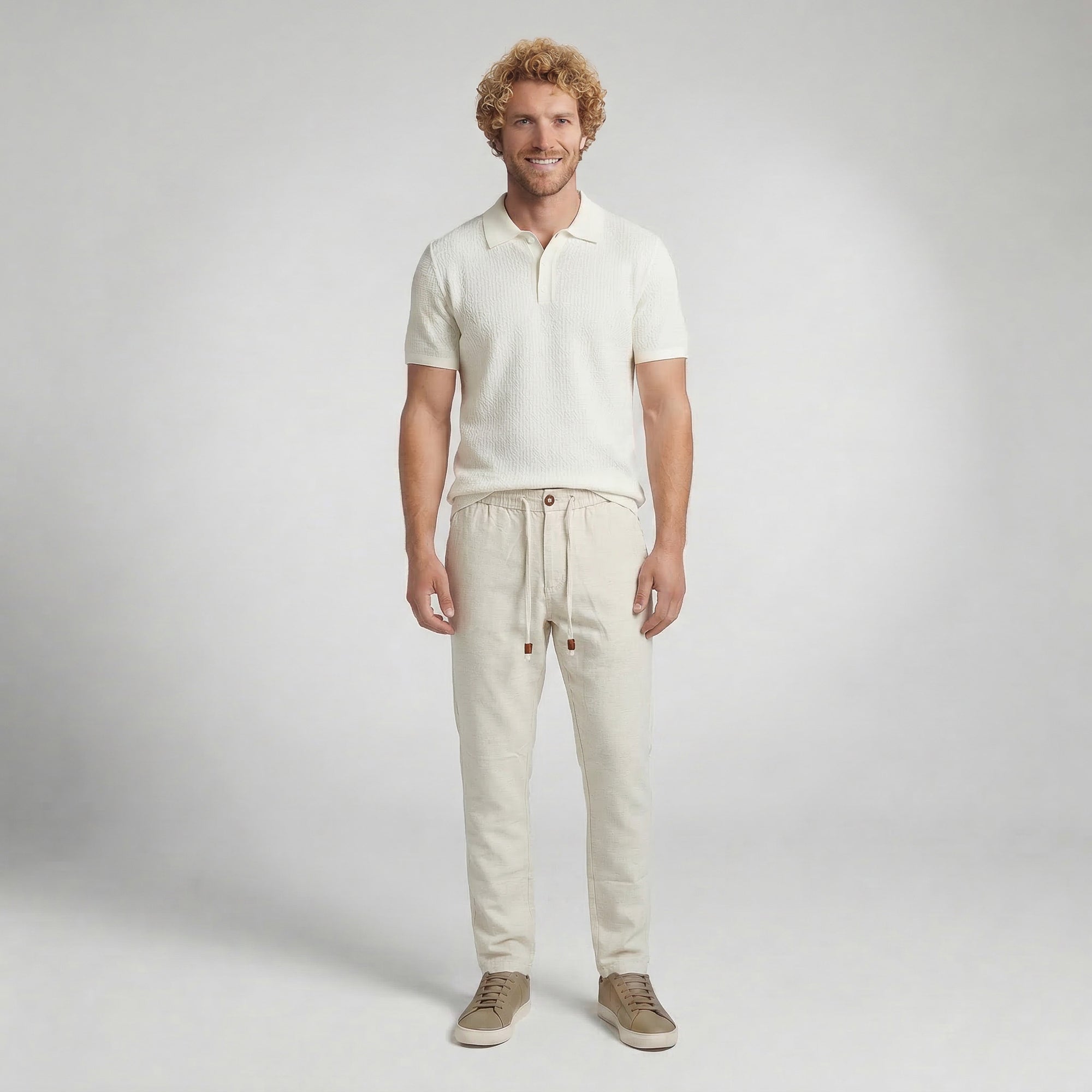 Calça Casual Elástico com Linho