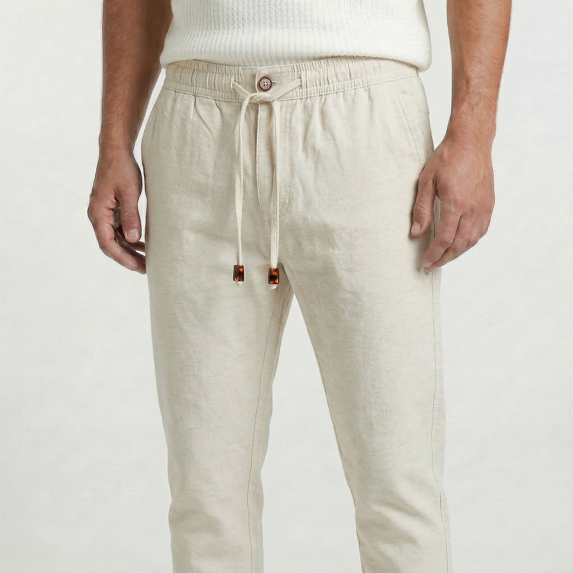 Calça Casual Elástico com Linho