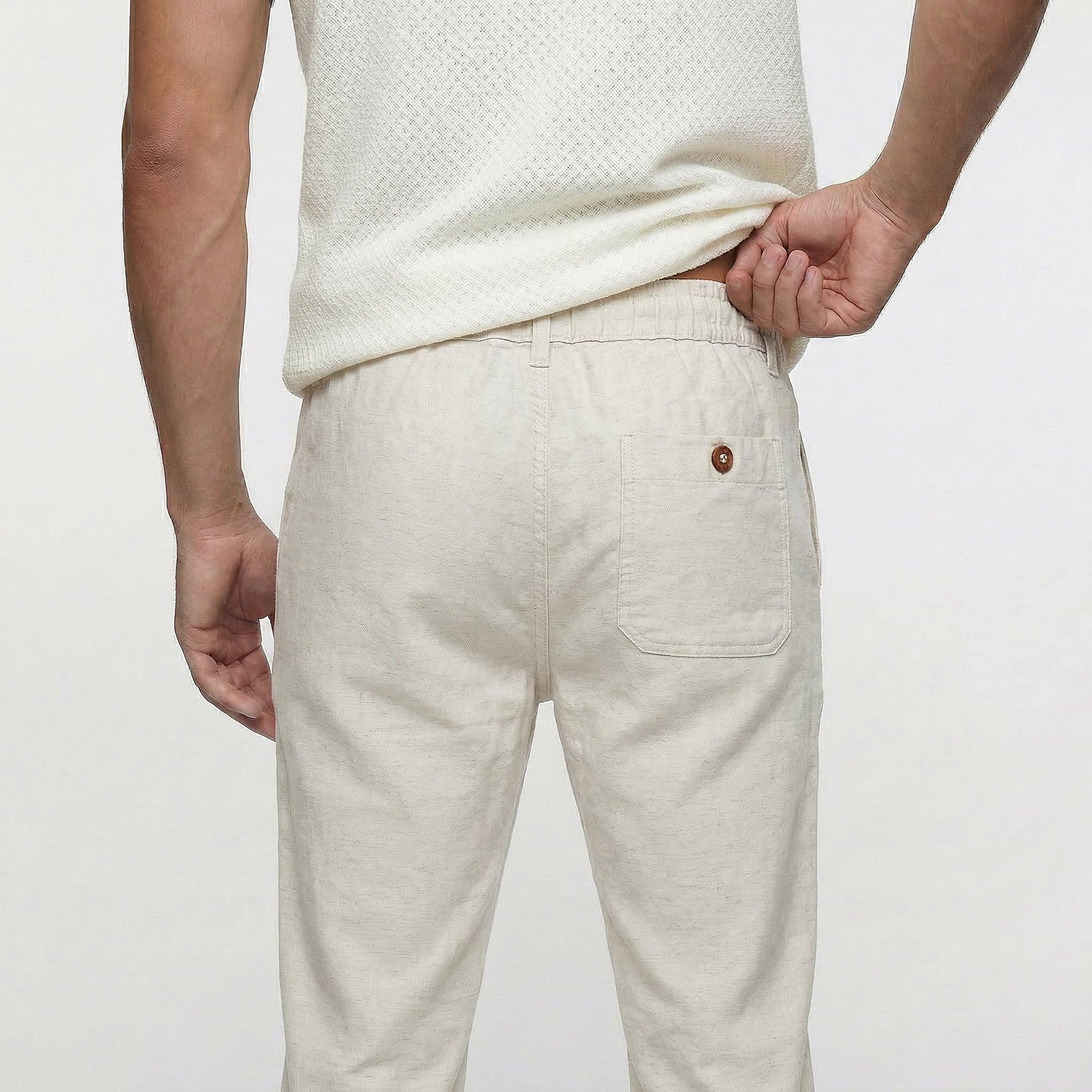 Calça Casual Elástico com Linho