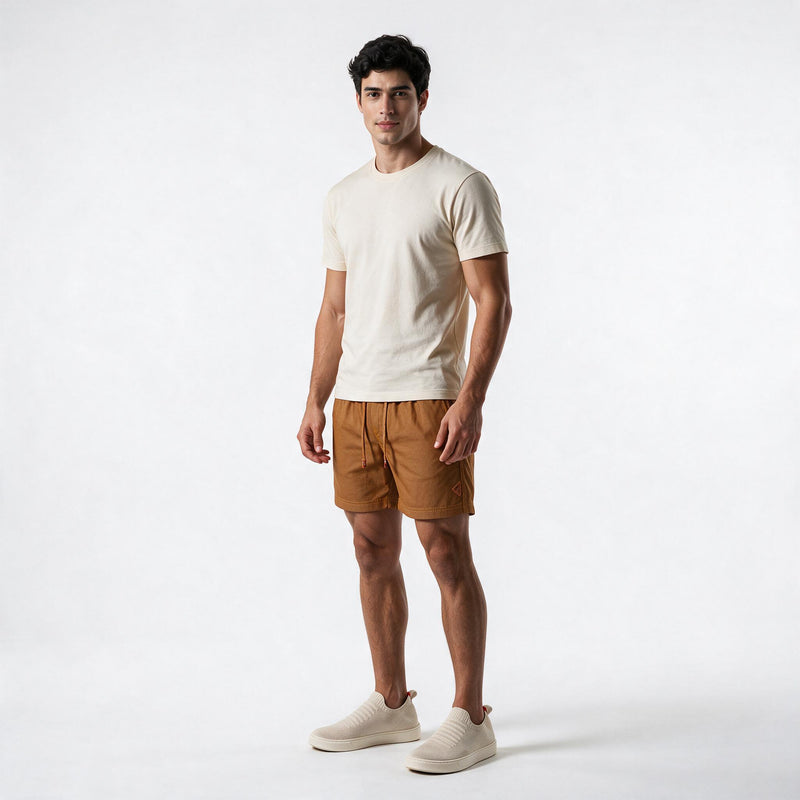 Short Linho Casual com Elástico – Marrom Claro